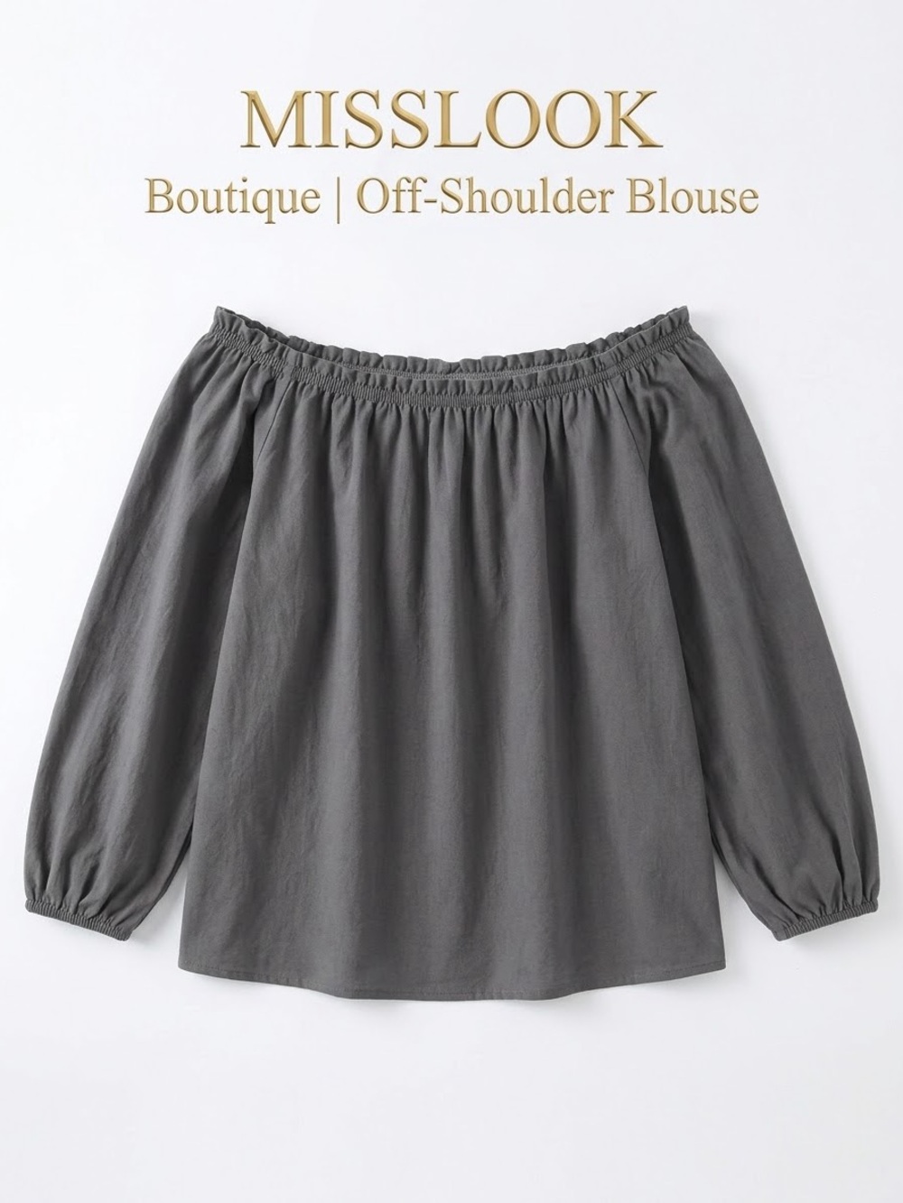 MISSLOOK Gray Off-Shoulder Peasant Blouse